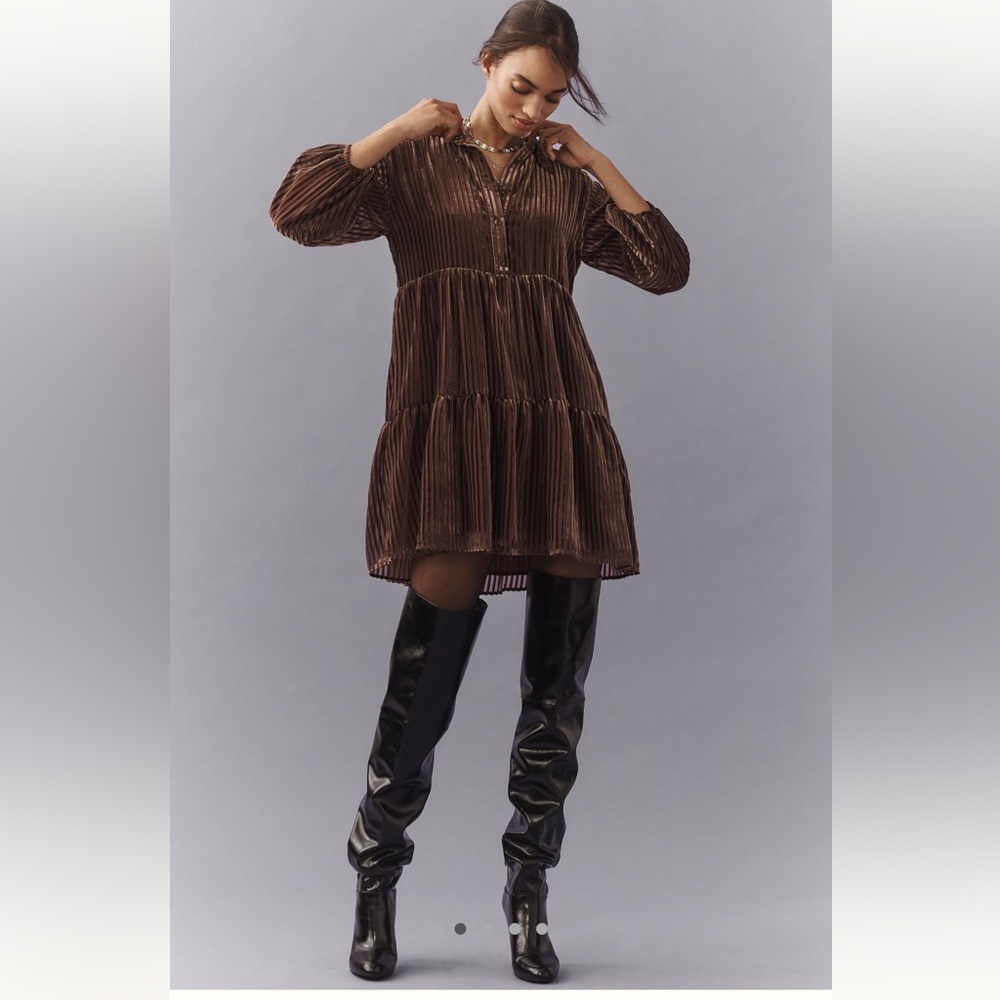 The Bettina Tiered Shirt Dress by Maeve: Velvet Edition